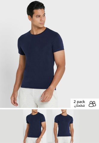 Pacote com 2 camisetas Ralph Lauren Essential com gola redonda masculina azul-marinho