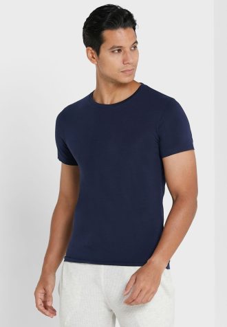 Pacote com 2 camisetas Ralph Lauren Essential com gola redonda masculina azul-marinho