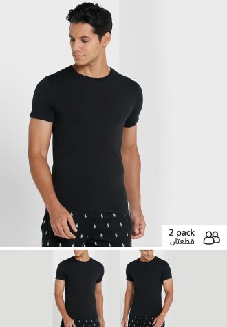Pacote com 2 camisetas Ralph Lauren Essential com gola redonda pretas masculinas