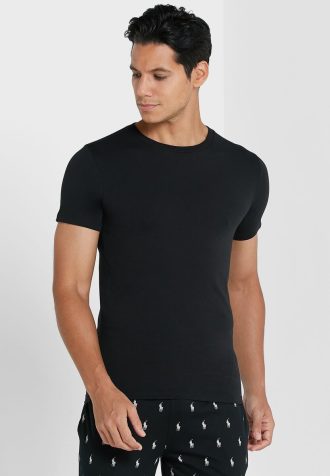 Pacote com 2 camisetas Ralph Lauren Essential com gola redonda pretas masculinas