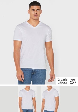 Pacote com 2 camisetas Ralph Lauren Essentials com decote em V para homens