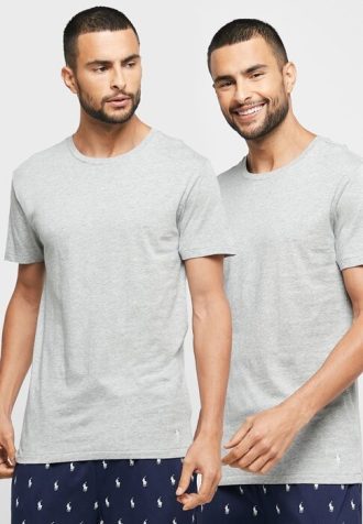 Pacote com 3 camisetas Ralph Lauren masculinas cinza sortidas com gola redonda