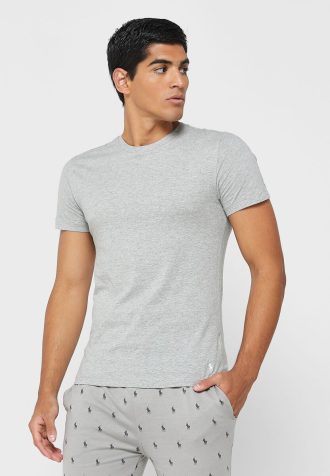 Pacote com 3 camisetas Ralph Lauren masculinas cinza sortidas com gola redonda