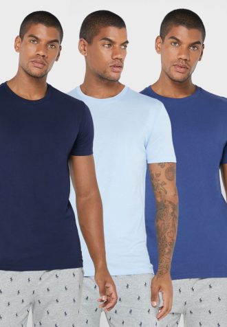 Pacote com 3 camisetas Ralph Lauren masculinas multicoloridas com gola redonda