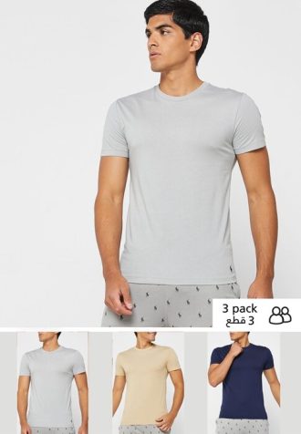 Pacote com 3 camisetas Ralph Lauren masculinas multicoloridas com gola redonda