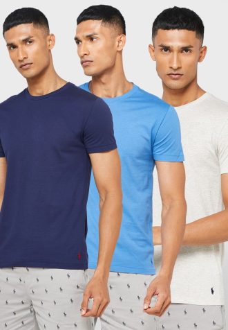Pacote com 3 camisetas Ralph Lauren masculinas multicoloridas com gola redonda