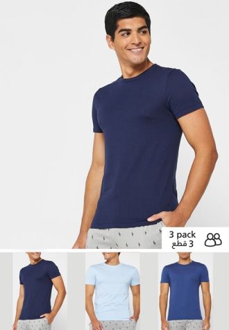 Pacote com 3 camisetas Ralph Lauren masculinas sortidas com gola redonda
