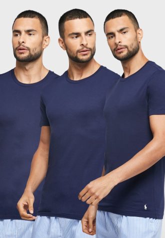 Pacote com 3 camisetas Ralph Lauren masculinas sortidas com gola redonda azul marinho