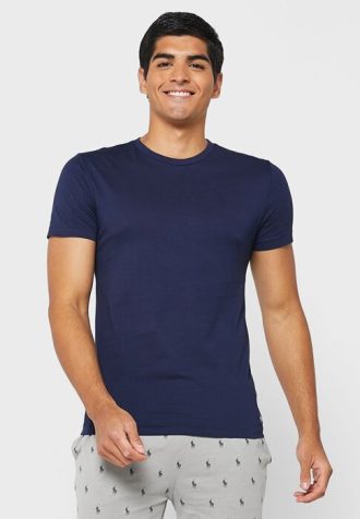 Pacote com 3 camisetas Ralph Lauren masculinas sortidas com gola redonda azul marinho