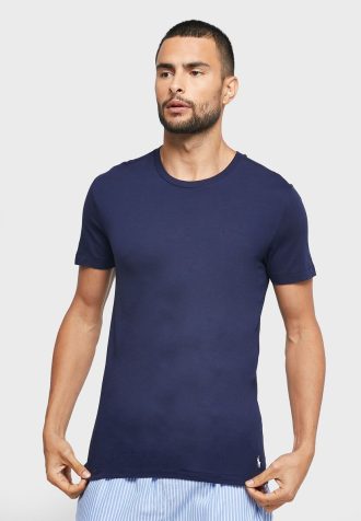 Pacote com 3 camisetas Ralph Lauren masculinas sortidas com gola redonda azul marinho