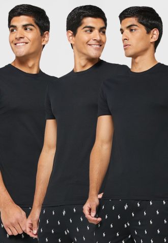 Pacote com 3 camisetas Ralph Lauren pretas com gola redonda sortidas para homens