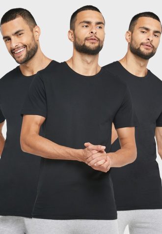 Pacote com 3 camisetas Ralph Lauren pretas com gola redonda sortidas para homens
