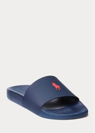 Pantufa Ralph Lauren Signature Pony masculina azul marinho/vermelha