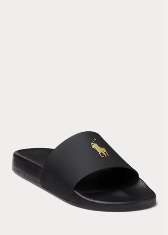 Pantufa Ralph Lauren Signature Pony Masculina Preta/Dourada