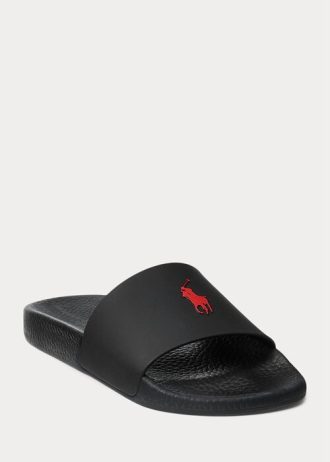 Pantufa Ralph Lauren Signature Pony Masculina Preta/Vermelha