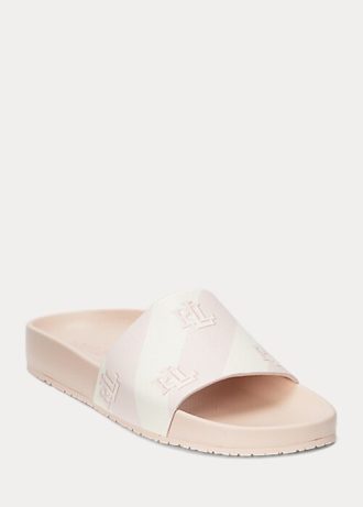 Sandálias femininas de couro sintético com logotipo Ralph Lauren Audrina rosa