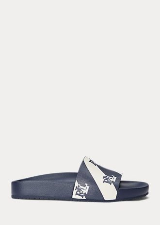 Sandálias Ralph Lauren Audrina Logo em couro sintético azul marinho para mulheres