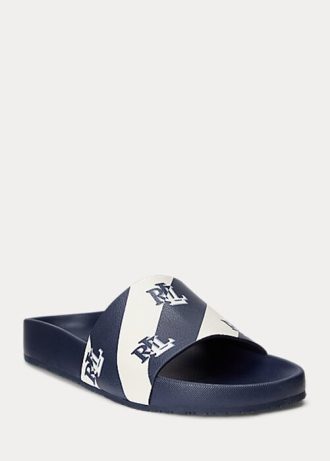 Sandálias Ralph Lauren Audrina Logo em couro sintético azul marinho para mulheres