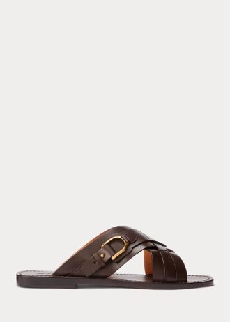 Pantufas Ralph Lauren Welington de couro de bezerro marrom escuro para homens