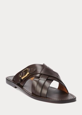 Pantufas Ralph Lauren Welington de couro de bezerro marrom escuro para homens