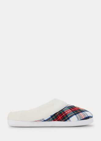 Pantufas Ralph Lauren xadrez com logotipo multicoloridas para mulheres
