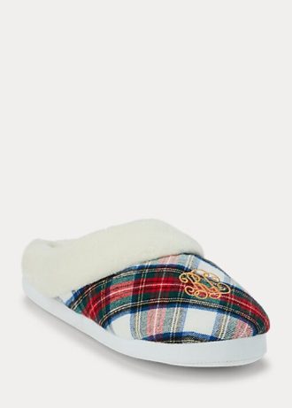 Pantufas Ralph Lauren xadrez com logotipo multicoloridas para mulheres