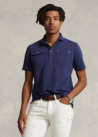 Polo Ralph Lauren Classic Fit com bolso em malha azul marinho masculino