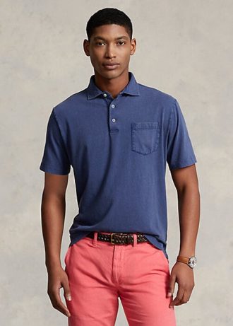Polo Ralph Lauren Classic Fit de algodão e linho masculino azul-marinho