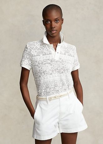 Polo Ralph Lauren com renda geométrica feminina creme