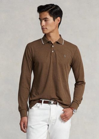 Polo Ralph Lauren Custom Slim Fit Birdseye Masculino Marrom