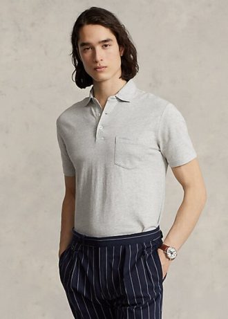 Polo Ralph Lauren Custom Slim Fit de algodão e linho cinza masculino
