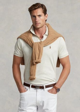 Polo Ralph Lauren Custom Slim Fit de algodão macio bege masculino