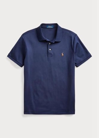 Polo Ralph Lauren Custom Slim Fit de algodão macio masculino azul marinho