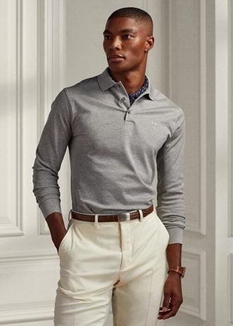Polo Ralph Lauren Custom Slim Fit Piquet Cinza Masculino