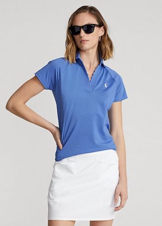 Polo Ralph Lauren feminino azul com carcela recortada em malha
