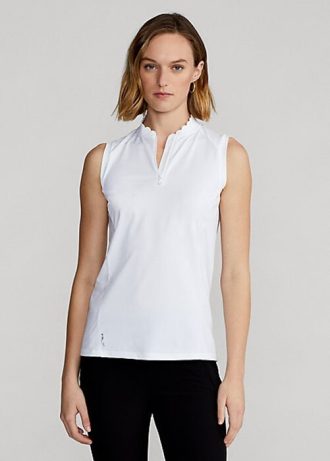 Polo Ralph Lauren feminino branco sem mangas com zíper de um quarto