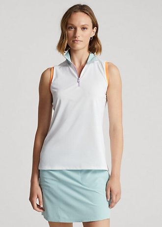 Polo Ralph Lauren feminino branco sem mangas com zíper de um quarto