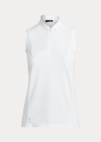 Polo Ralph Lauren feminino branco sem mangas com zíper de um quarto