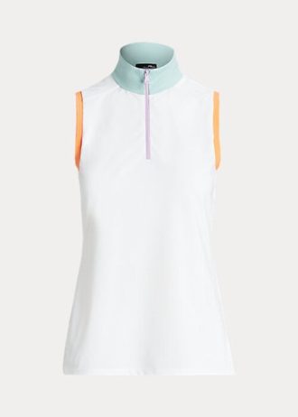 Polo Ralph Lauren feminino branco sem mangas com zíper de um quarto