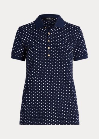 Polo Ralph Lauren feminino de bolinhas em piqué azul marinho