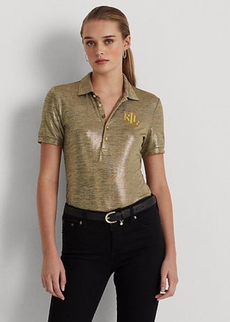 Polo Ralph Lauren feminino dourado com estampa em foil