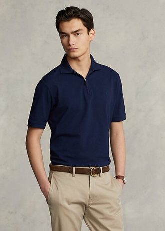 Polo Ralph Lauren masculino azul marinho com zíper e malha elástica