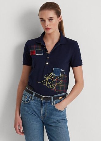 Polo Ralph Lauren Patchwork Piqué Azul Marinho Feminino