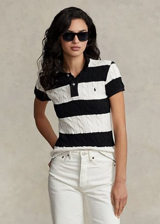 Polo Ralph Lauren Slim Fit Knit para mulheres, creme/preto