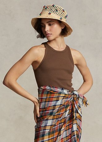 Regata Ralph Lauren de algodão canelado marrom feminina