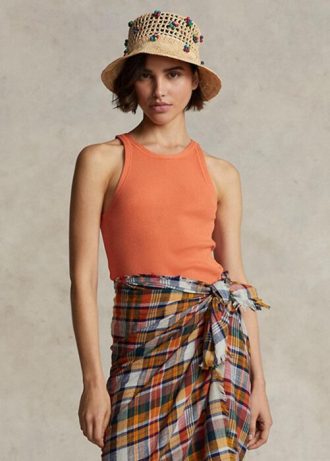 Regatas de algodão caneladas Ralph Lauren femininas laranja