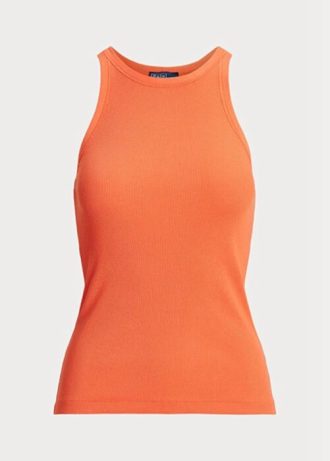 Regatas de algodão caneladas Ralph Lauren femininas laranja