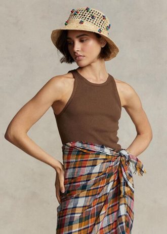 Regatas Ralph Lauren de algodão canelado marrom para mulheres