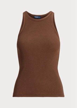 Regatas Ralph Lauren de algodão canelado marrom para mulheres