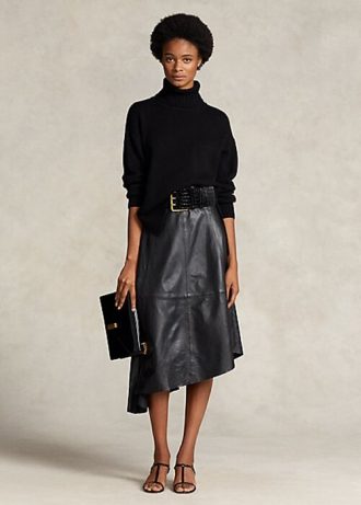 Saias circulares assimétricas de pele de cordeiro Ralph Lauren para mulheres pretas